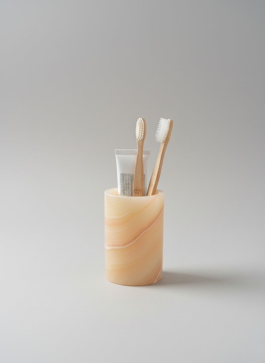Vaso porta cepillos  fabricado en onix