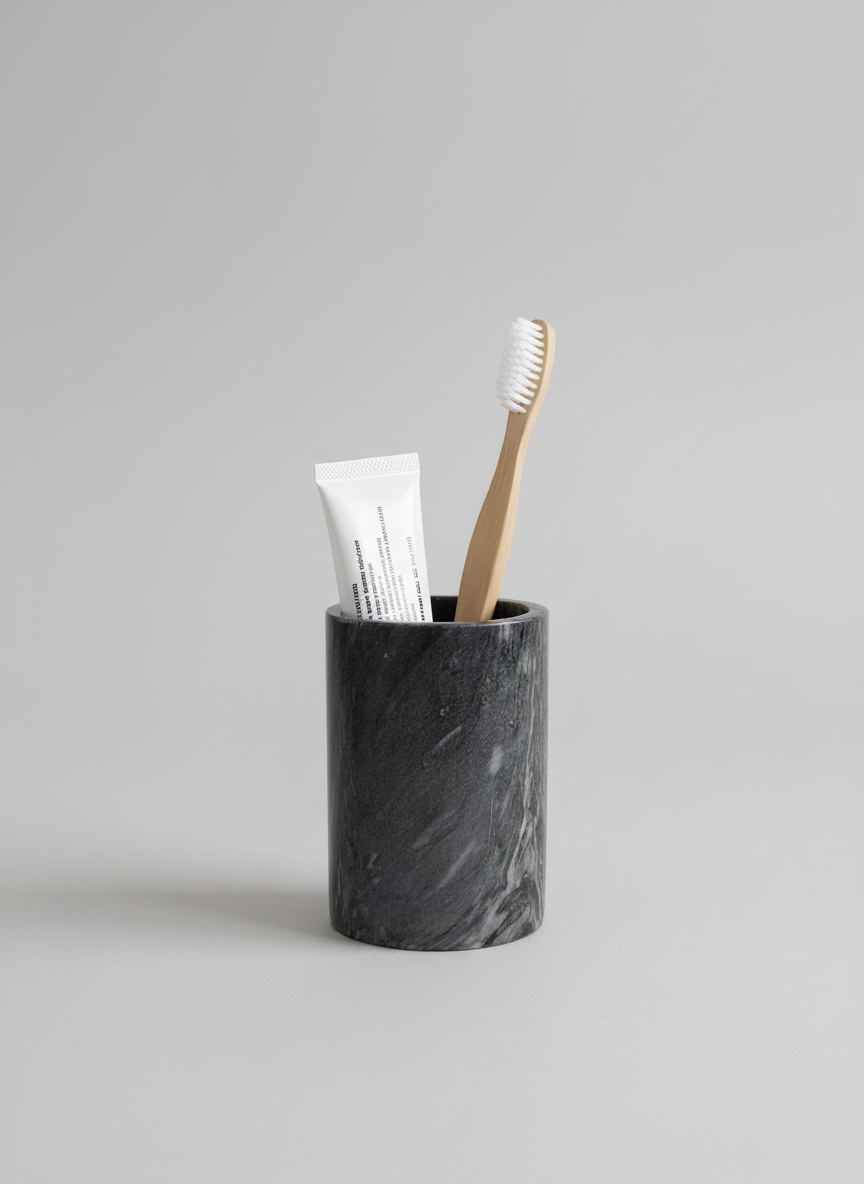 Vaso porta cepillos mármol negro bego
