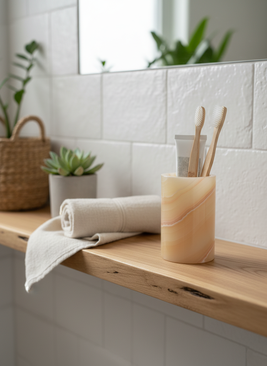 Vaso porta cepillos  fabricado en onix