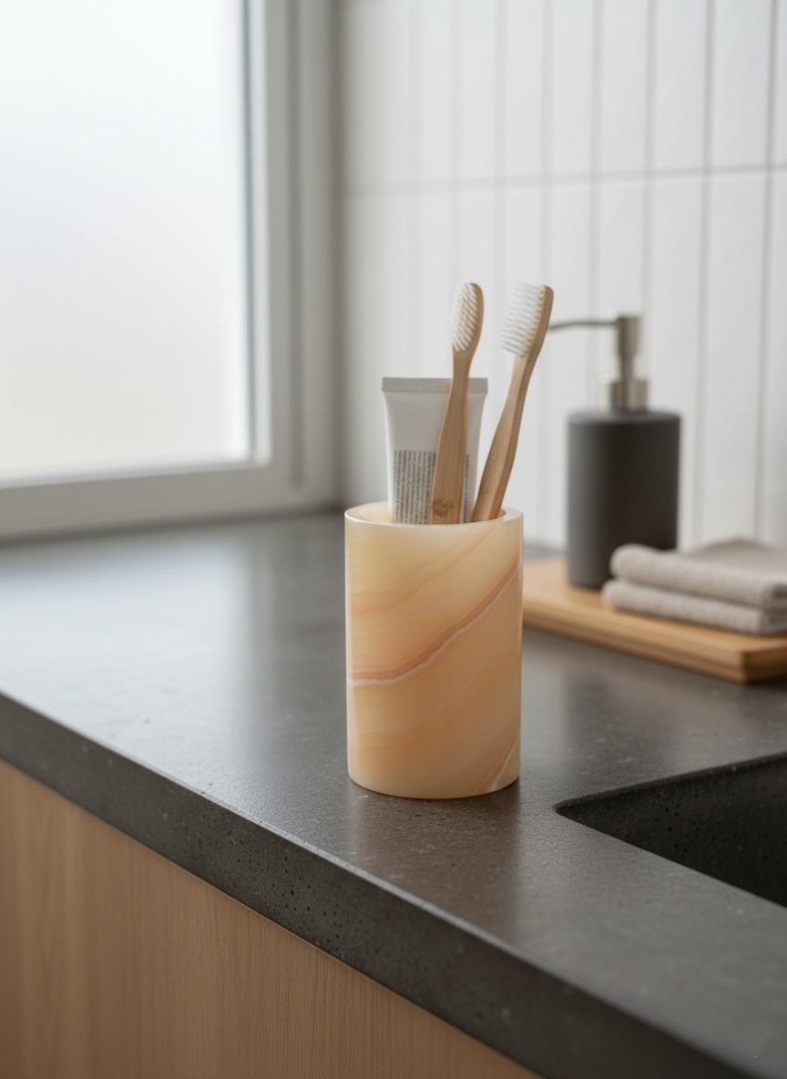 Vaso porta cepillos  fabricado en onix