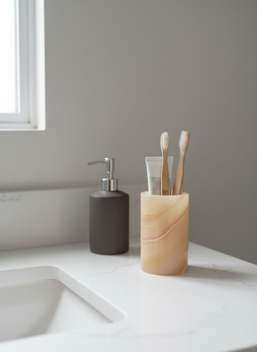 Vaso porta cepillos  fabricado en onix