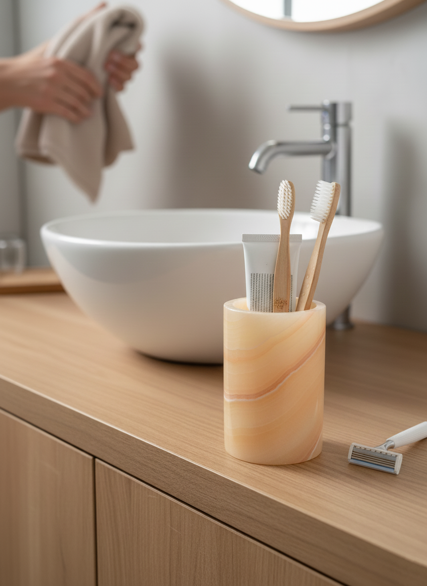 Vaso porta cepillos  fabricado en onix
